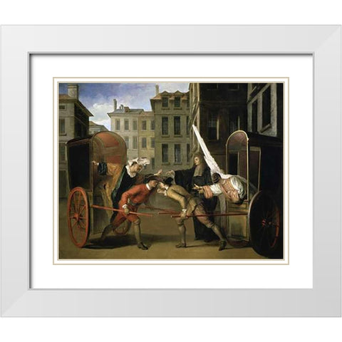 Two Coaches White Modern Wood Framed Art Print with Double Matting by Gillot, Claude