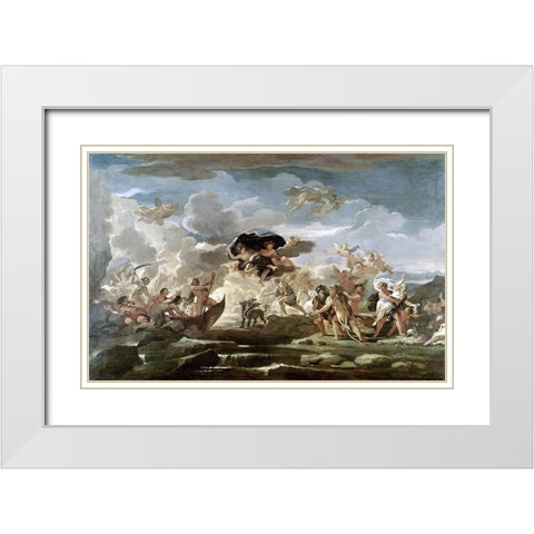 Scene With The Rape of Proserpine White Modern Wood Framed Art Print with Double Matting by Giordano, Luca