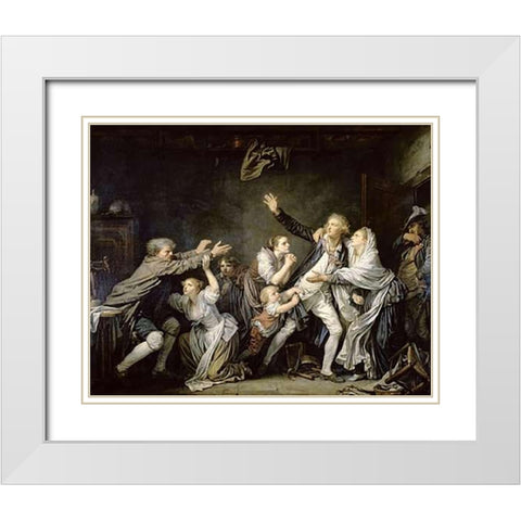 Paternal Curse Or Ungrateful Son White Modern Wood Framed Art Print with Double Matting by Greuze, Jean Baptiste