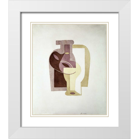 Still Life White Modern Wood Framed Art Print with Double Matting by Gris, Juan