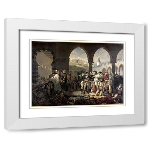 Napoleon Bonaparte Visiting The Plague Stricken at Jaffa White Modern Wood Framed Art Print with Double Matting by Gros, Antoine-Jean