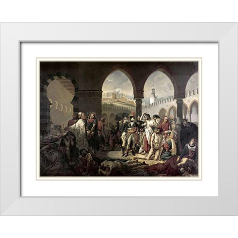 Napoleon Bonaparte Visiting The Plague Stricken at Jaffa White Modern Wood Framed Art Print with Double Matting by Gros, Antoine-Jean