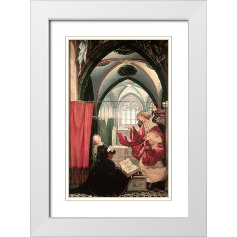 Isenheim Altarpiece: Annunciation White Modern Wood Framed Art Print with Double Matting by Grunewald, Mathias