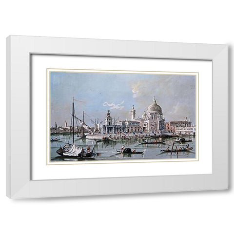 View of The Church of Santa Maria Della Salute White Modern Wood Framed Art Print with Double Matting by Guardi, Giacomo