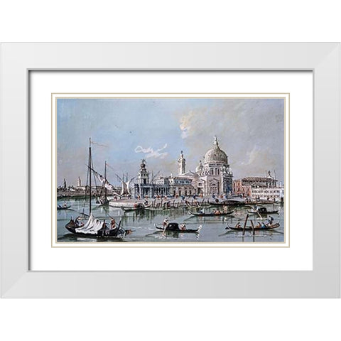 View of The Church of Santa Maria Della Salute White Modern Wood Framed Art Print with Double Matting by Guardi, Giacomo