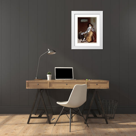 Cello Player White Modern Wood Framed Art Print with Double Matting by Hals, Dirck