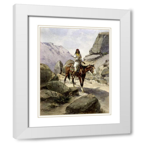 Indian On Horseback White Modern Wood Framed Art Print with Double Matting by Hansen, Herman Wendelborg