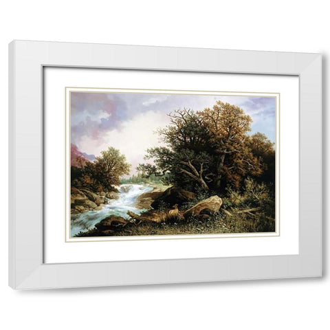 Deer Near a Stream White Modern Wood Framed Art Print with Double Matting by Hasch, Carl