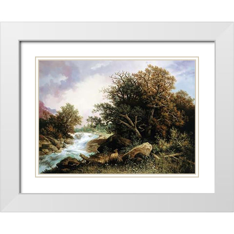 Deer Near a Stream White Modern Wood Framed Art Print with Double Matting by Hasch, Carl