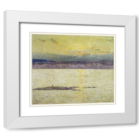 Sunset Ironbound Island: Mount Desert, Maine White Modern Wood Framed Art Print with Double Matting by Hassam, Childe