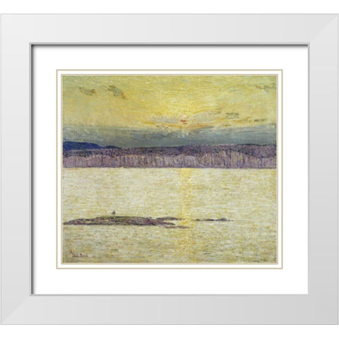 Sunset Ironbound Island: Mount Desert, Maine White Modern Wood Framed Art Print with Double Matting by Hassam, Childe