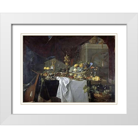 A Dessert White Modern Wood Framed Art Print with Double Matting by De Heem, Jan Davidsz