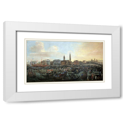 Boats In Murano White Modern Wood Framed Art Print with Double Matting by Heintz, Joseph