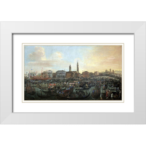 Boats In Murano White Modern Wood Framed Art Print with Double Matting by Heintz, Joseph