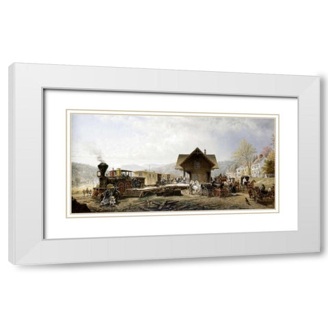 Railroad Arriving, Stratford, Ct. White Modern Wood Framed Art Print with Double Matting by Henry, Edward Lamson