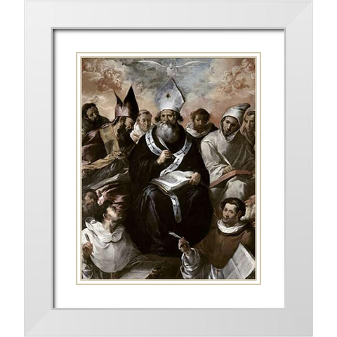 St. Basil Dictating His Doctrine White Modern Wood Framed Art Print with Double Matting by Herrera, Francisco