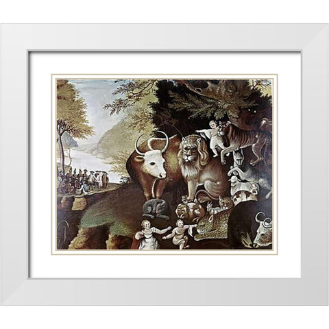 Peaceable Kingdom White Modern Wood Framed Art Print with Double Matting by Hicks, Edward
