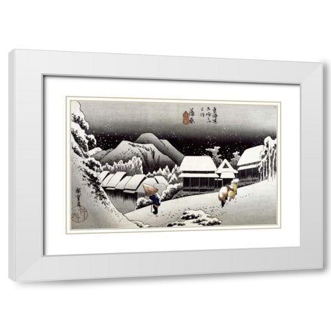 Kambara, Night Snow White Modern Wood Framed Art Print with Double Matting by Hiroshige