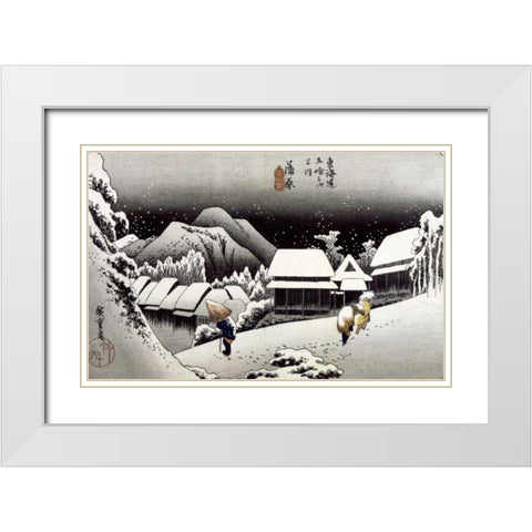Kambara, Night Snow White Modern Wood Framed Art Print with Double Matting by Hiroshige