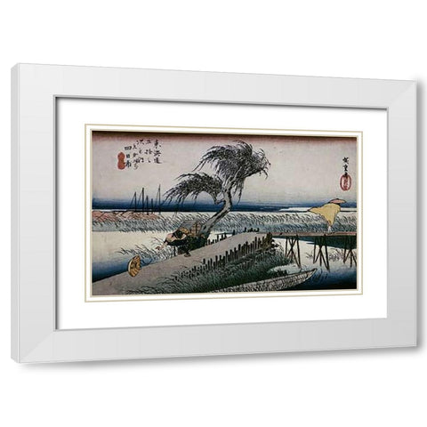 Riverscene White Modern Wood Framed Art Print with Double Matting by Hiroshige