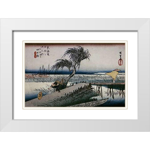 Riverscene White Modern Wood Framed Art Print with Double Matting by Hiroshige