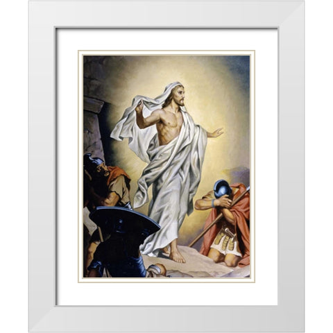 The Resurrection of Jesus White Modern Wood Framed Art Print with Double Matting by Hofmann, Heinrich