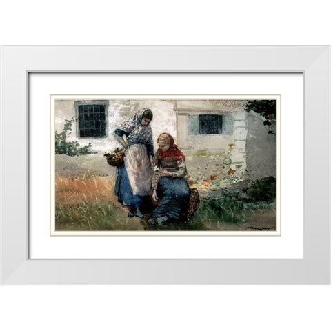 Picking Flowers White Modern Wood Framed Art Print with Double Matting by Homer, Winslow