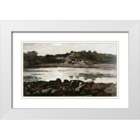 Fisherman on Rocks White Modern Wood Framed Art Print with Double Matting by Homer, Winslow