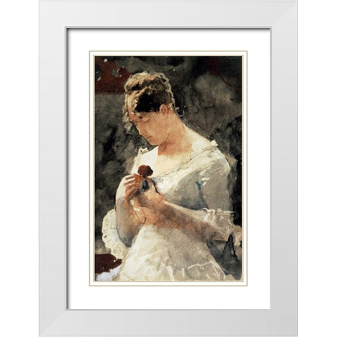 Woman with a Rose White Modern Wood Framed Art Print with Double Matting by Homer, Winslow