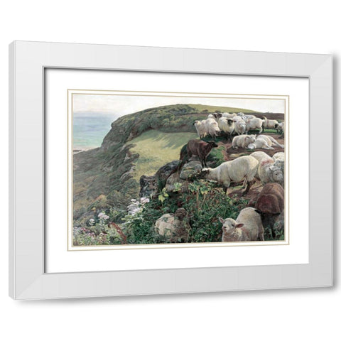 Our English Coasts - Strayed Sheep White Modern Wood Framed Art Print with Double Matting by Hunt, William Holman