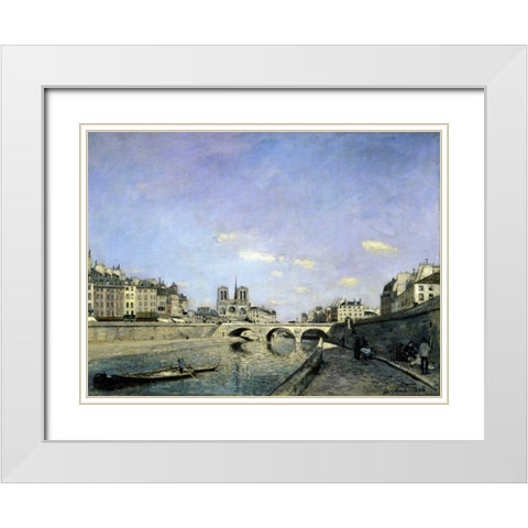 The Seine and Notre-Dame in Paris White Modern Wood Framed Art Print with Double Matting by Jongkind, Johan Barthold
