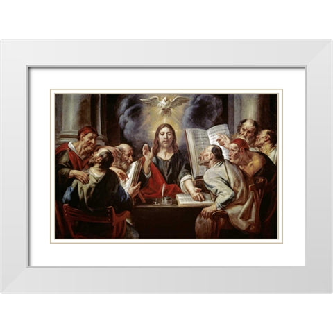 Christ Disputing with the Pharisees White Modern Wood Framed Art Print with Double Matting by Jordaens, Jacob