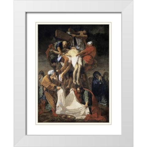 Descent From The Cross White Modern Wood Framed Art Print with Double Matting by Jouvenet, Jean Baptiste