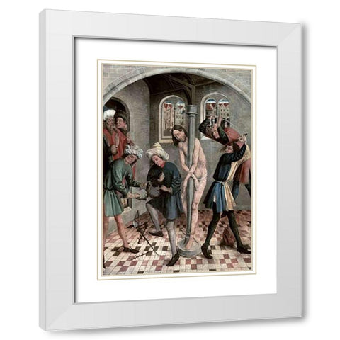 Flagellation of Jesus White Modern Wood Framed Art Print with Double Matting by Kerbecke, J.