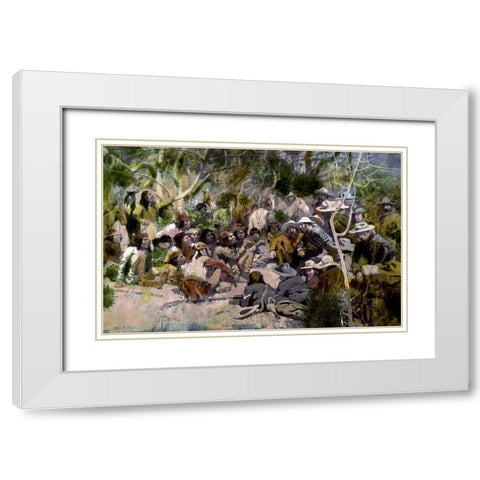 Crooks Conference With Geronimo White Modern Wood Framed Art Print with Double Matting by Kline, William F.