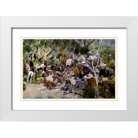 Crooks Conference With Geronimo White Modern Wood Framed Art Print with Double Matting by Kline, William F.