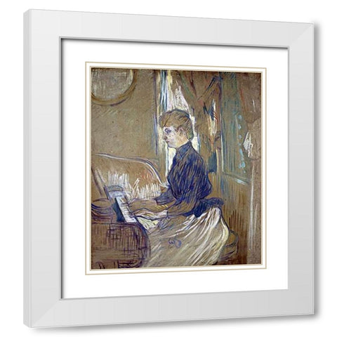 At the Piano, Madame Juliette Pascal in the Salon of the Malrome Palace White Modern Wood Framed Art Print with Double Matting by Toulouse-Lautrec, Henri