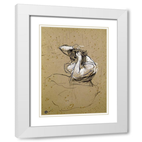 Femme Qui Se Peigne White Modern Wood Framed Art Print with Double Matting by Toulouse-Lautrec, Henri