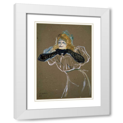 La Chanteuse: Yvette Gilbert White Modern Wood Framed Art Print with Double Matting by Toulouse-Lautrec, Henri