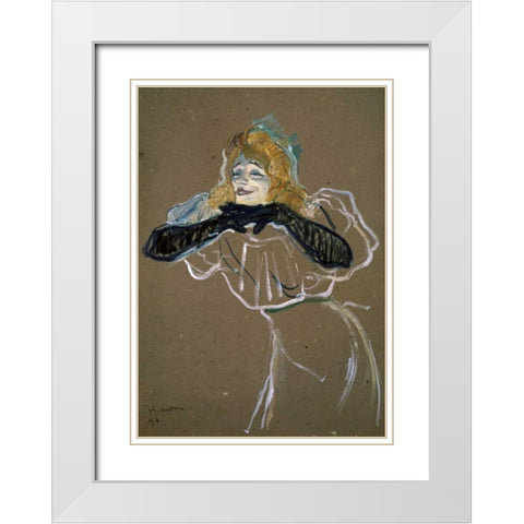 La Chanteuse: Yvette Gilbert White Modern Wood Framed Art Print with Double Matting by Toulouse-Lautrec, Henri