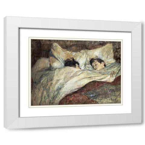 Le Lit White Modern Wood Framed Art Print with Double Matting by Toulouse-Lautrec, Henri