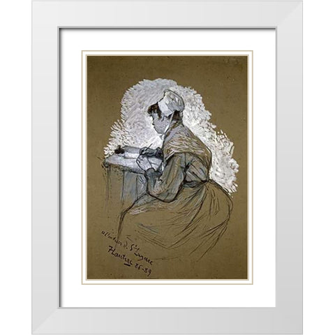The Authoress of St. Lazare White Modern Wood Framed Art Print with Double Matting by Toulouse-Lautrec, Henri