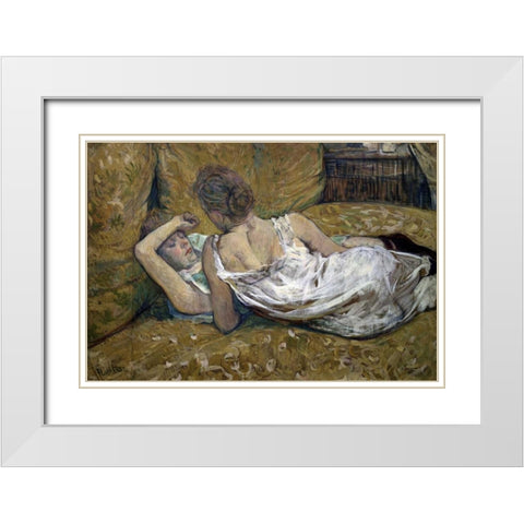 Two Friends White Modern Wood Framed Art Print with Double Matting by Toulouse-Lautrec, Henri
