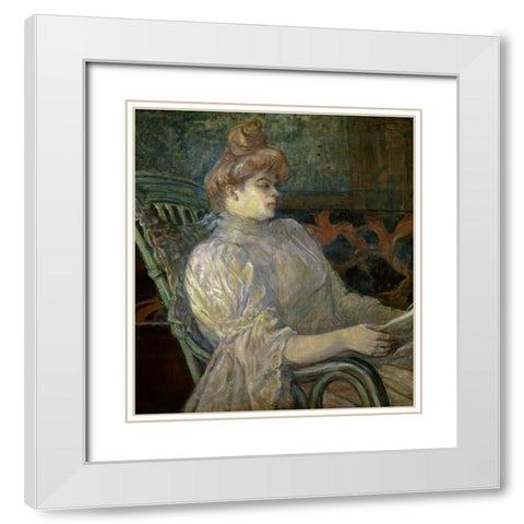Woman Reading - Femme Lisant White Modern Wood Framed Art Print with Double Matting by Toulouse-Lautrec, Henri