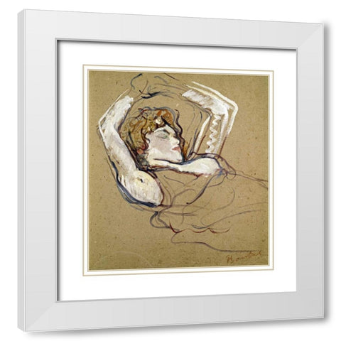 Woman Sleeping on the Back White Modern Wood Framed Art Print with Double Matting by Toulouse-Lautrec, Henri