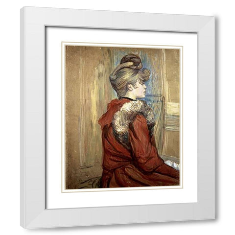Young Woman with her Fur, Mademoiselle Jeanne Fontaine White Modern Wood Framed Art Print with Double Matting by Toulouse-Lautrec, Henri