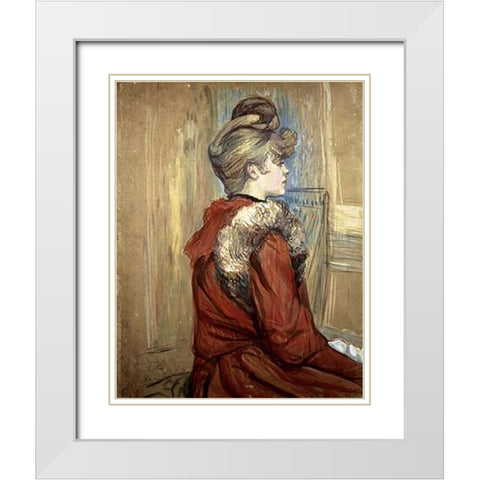Young Woman with her Fur, Mademoiselle Jeanne Fontaine White Modern Wood Framed Art Print with Double Matting by Toulouse-Lautrec, Henri