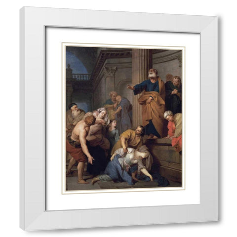 Death of Saphira, Wife of Ananias White Modern Wood Framed Art Print with Double Matting by Le Clerc, Sebastian