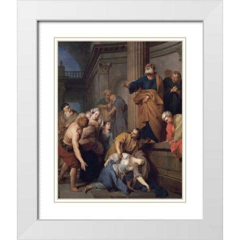Death of Saphira, Wife of Ananias White Modern Wood Framed Art Print with Double Matting by Le Clerc, Sebastian