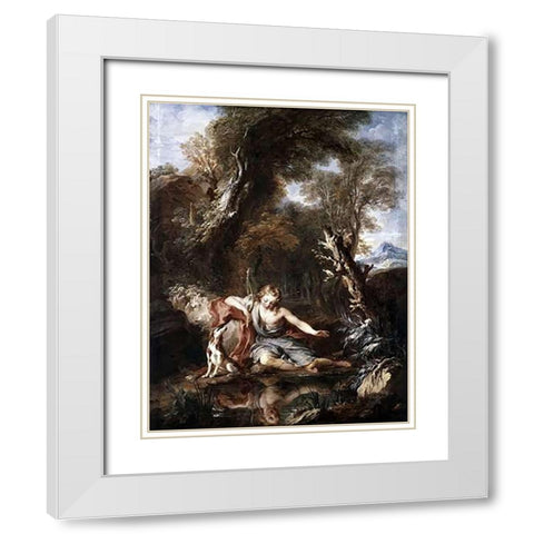 Narcissus White Modern Wood Framed Art Print with Double Matting by Le Moyne, Francois
